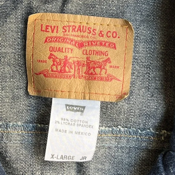 Y2K Levi's Jacket Juniors X-Large Blue Jean Denim Cropped Button Front Blazer - Picture 3 of 8